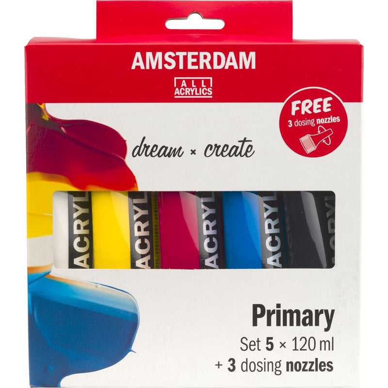 Amsterdam - vernice acrilica primaria 120 ml, 5 tubi + 3 beccucci