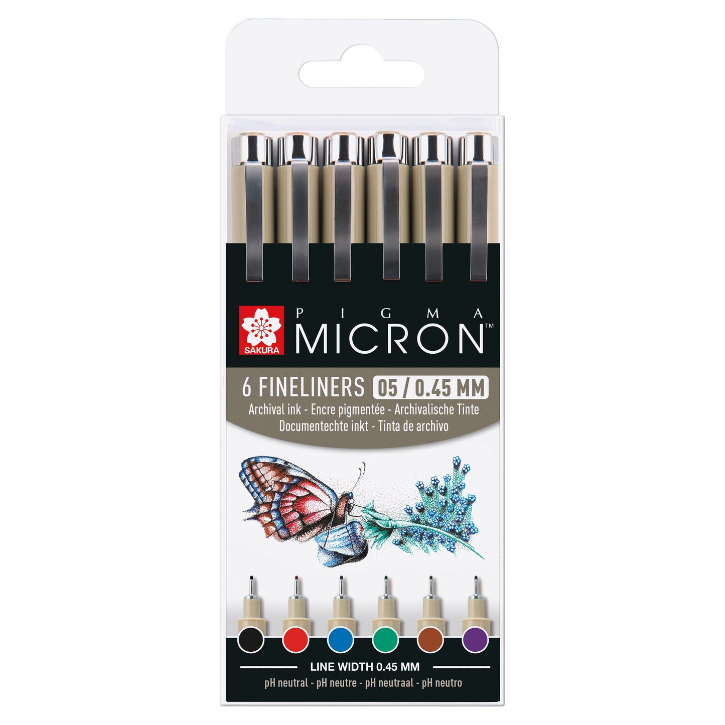Sakura -  Fineliner Pigma Micron 05 basic set 6 kleuren