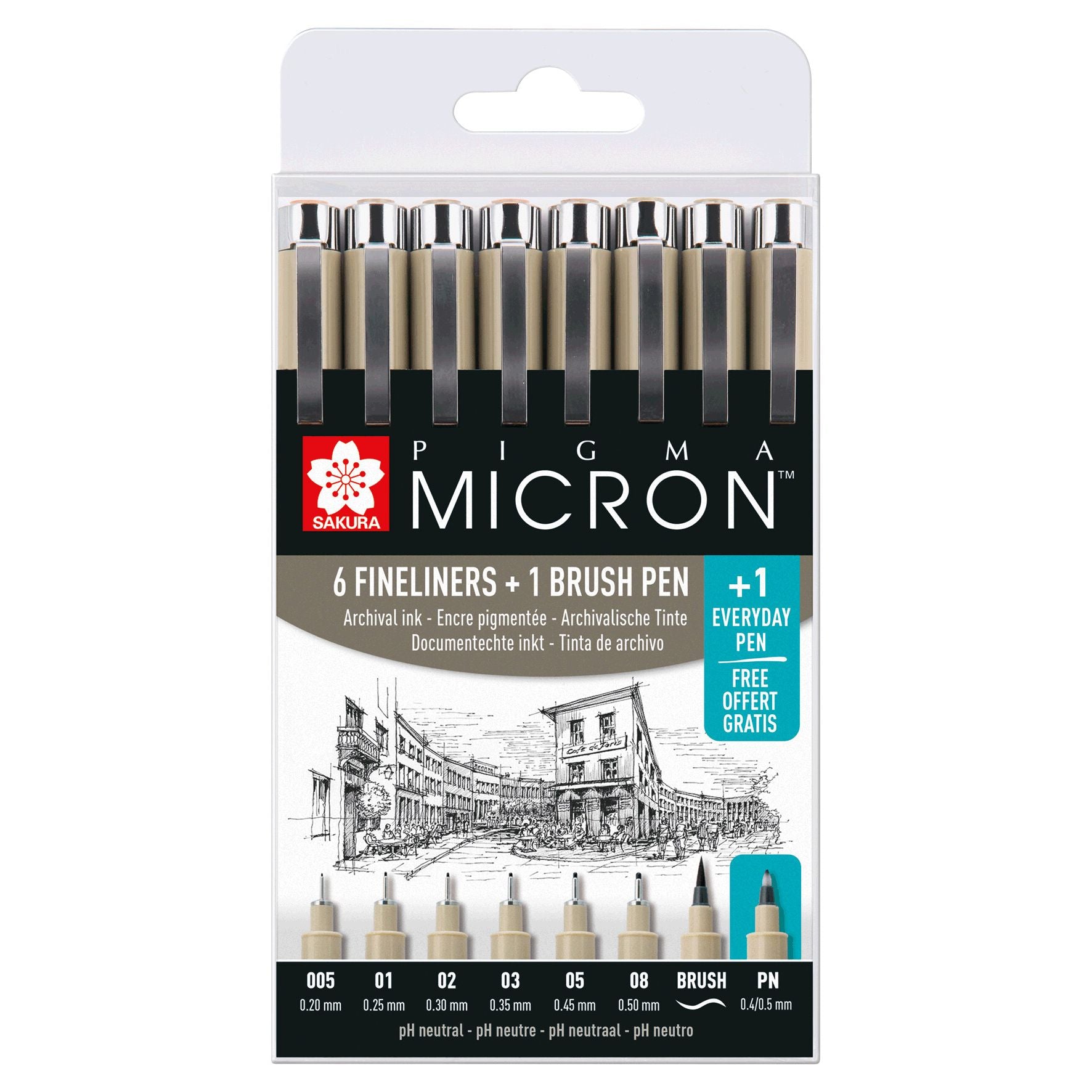 Sakura - Set de brochas punta fina Pigma Micron 7 + 1 Pigma Micron PN gratis