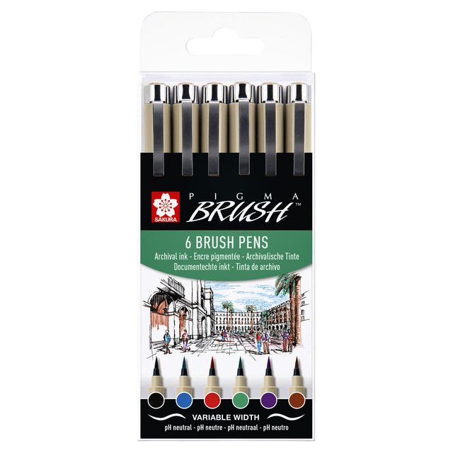 SAKURA - Brushpen Pigma Set 6 couleurs | Ompoot un Blaster x 6 Piece