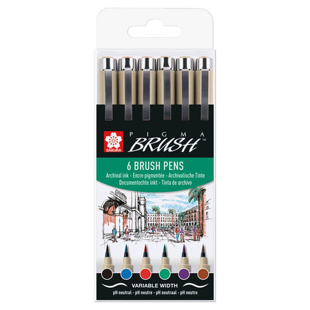 Sakura -  Brushpen pigma brush set 6 stuks zwart | 6 stuks