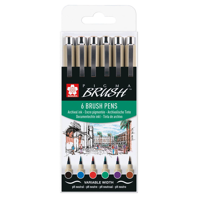 Sakura - Brushpen Pigma Set di pennelli da 6 pezzi neri | 6 pezzi