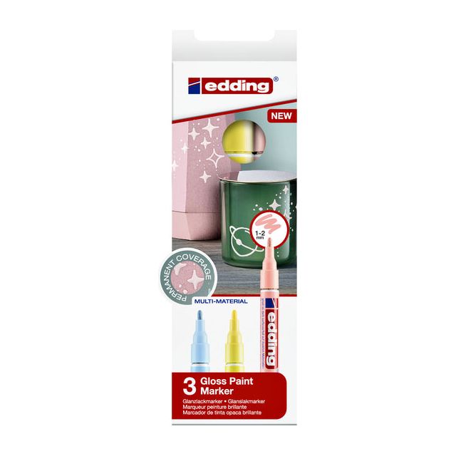 Edding - Viltstift  751 lak rond 1-2mm 3x pastel ass