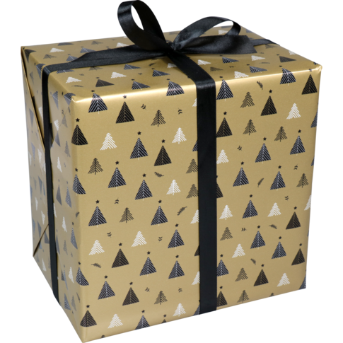 Klika - Cadeaupapier | 50cm | 200m | 80gr/m² | Christmas Trees | goud/zwart