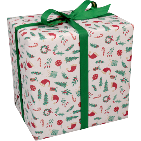 Klika - Cadeaupapier | 50cm | 100m | 65gr/m² | Jolly christmas | wit/rood/groen