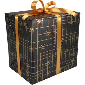 Klika - Papel de regalo 30cm 200m 80gr/m Negro con lazos dorados