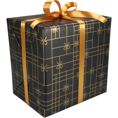 Klika - Papel de regalo 30cm 200m 80gr/m Negro con lazos dorados