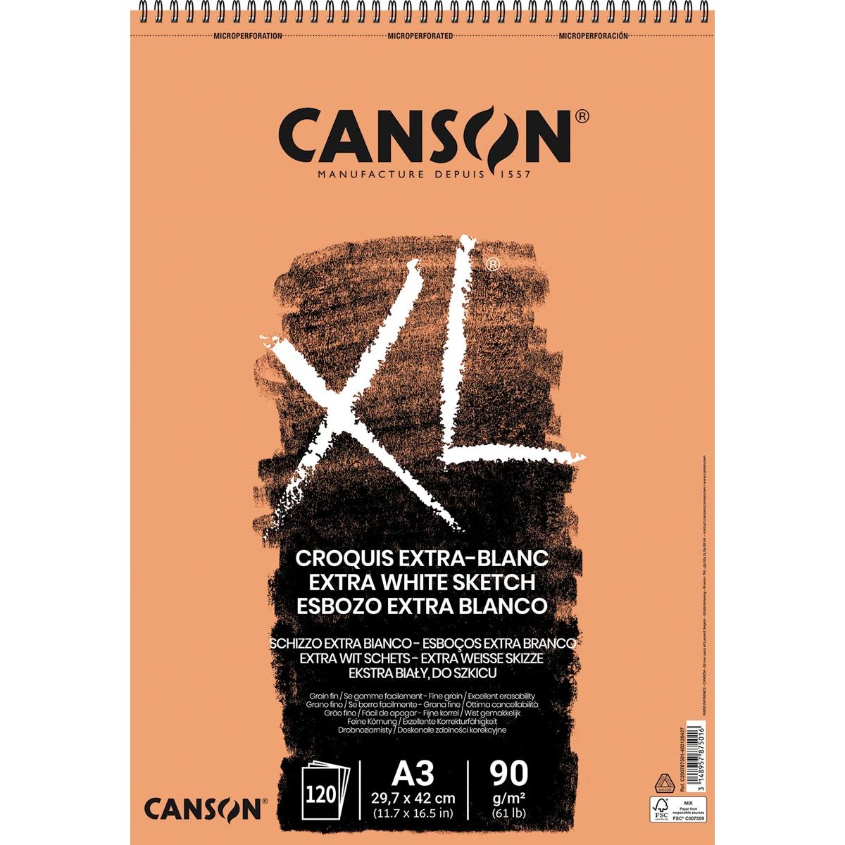 Canson - schetsblok XL Extra White ft 29,7 x 42 cm (A3)