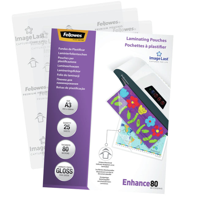 Fellowes - laminating pouches Enhance80 ft A3, 160 micron (2 x 80 micron), glossy, pack of 25