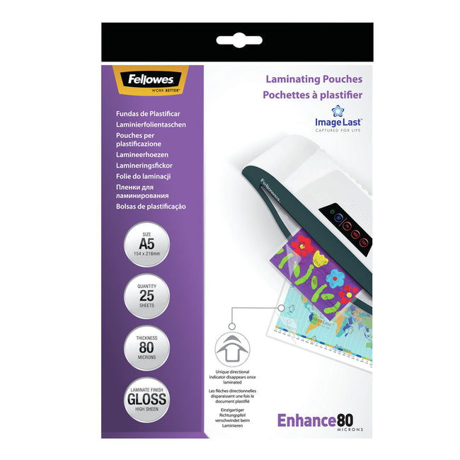 Fellowes -  Last 80 micron lamineerhoes glanzend A5-25pk