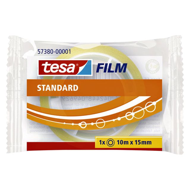 TESA - Film de bande d'emballage standard 10mx15mm transparent | Boîte extérieure une pièce de 50