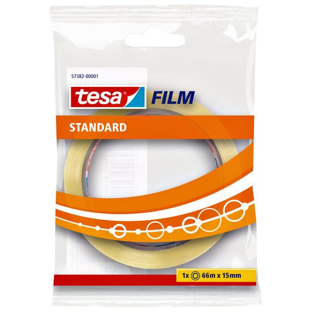 TESA - Film de bande d'emballage Standard 66mx15mm Transparent | Boîte extérieure une pièce de 10