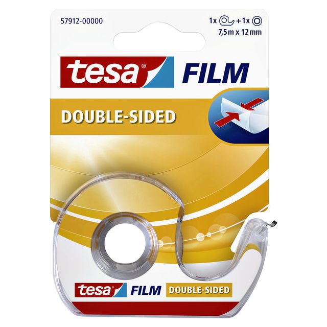 Tesa - Dubbelzijdige plakband film 12mmx7.5m met dispenser | 10 stuks