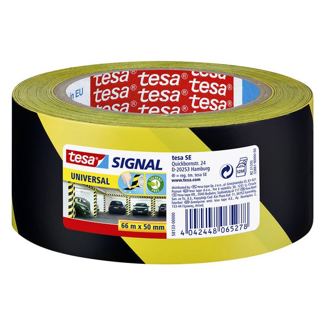 TESA - AVERTISSEMENT 66mx50 mm noir jaune | 1 rouleau 6 morceaux