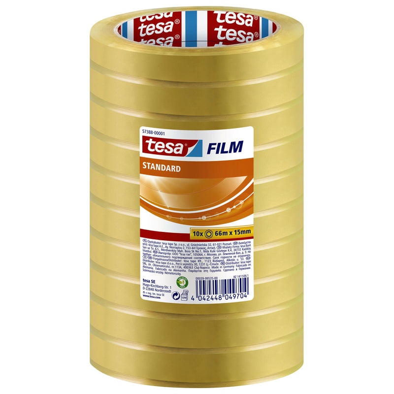 Tesa -  Plakband film standaard 66mx15mm transparant | 10 stuks