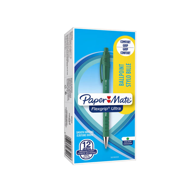 Paper Mate -  Balpen papermate flexgrip ultra m groen | 12 stuks