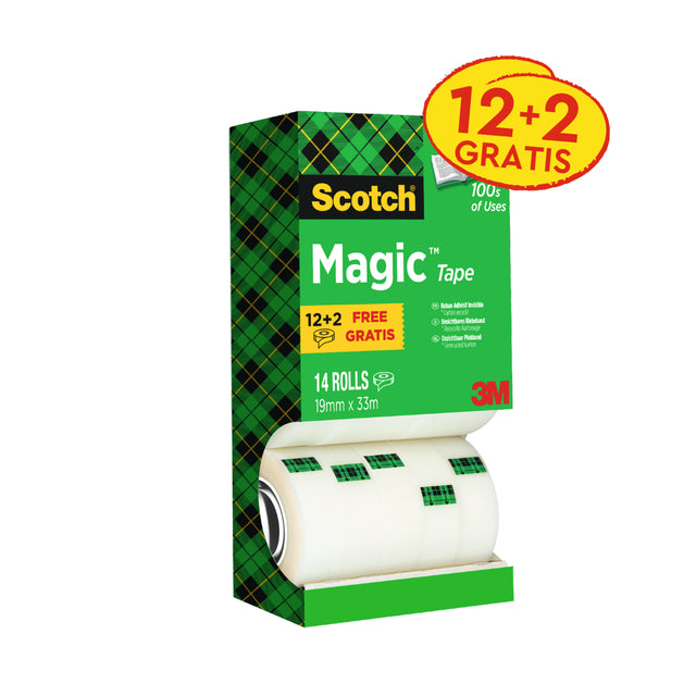 Scotch - Adhesive tape Magic 810 19mmx33m invisible matt 12+2 free
