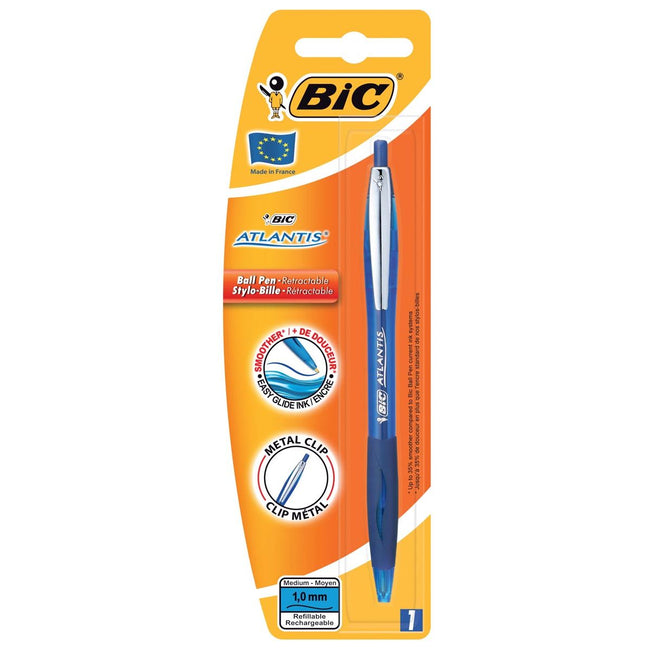 Bic - Ballpoint pen Atlantis soft metal clip clic medium blue bister à 1 pc
