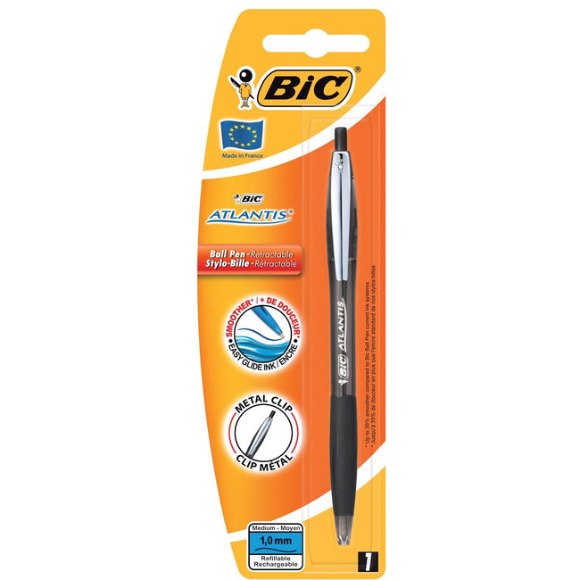 Bic - Ballpoint pen Atlantis soft metal clip clic medium black bister à 1 pc