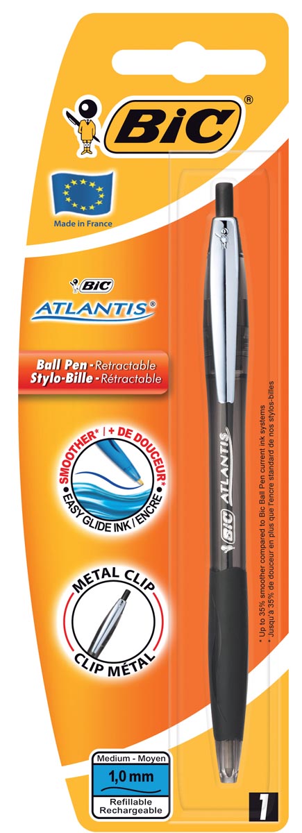 Bic - balpen Atlantis Soft 1 mm, zwart, op blister