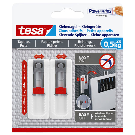 Tesa - Nail adhesivo ® pequeños dispositivos para papel pintado y yeserías 0,5kg gris-blanco 2 piezas