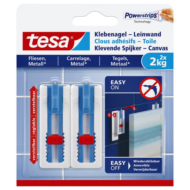 Tesa - Klevende spijker voor canvas op tegels en metaal 2kg | 8 stuks