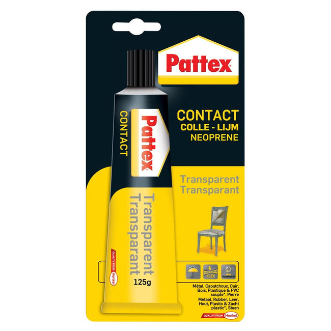 Pattex -  contactlijm Transparant, tube van 125 g, op blister