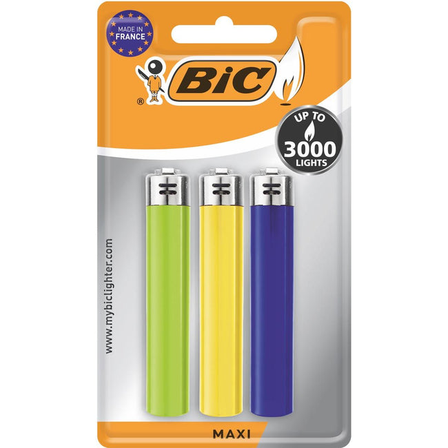Bic - Maxi flint lighter, assorted colors, blister of 3 pieces