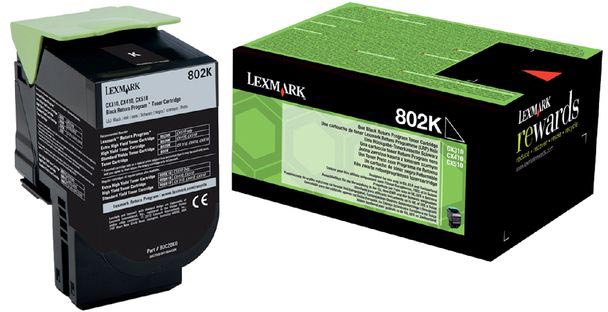 Lexmark - Rückgabeprogramm Toner 802, 1.000 Seiten, OEM 80C20K0, Schwarz