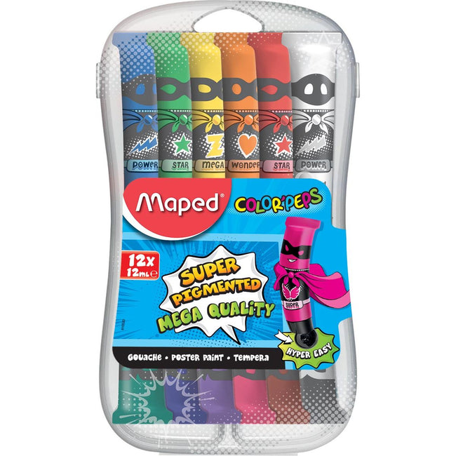 Maped - plakkaatverf Color'Peps, 12 ml, 12 tubes in een plastic etui