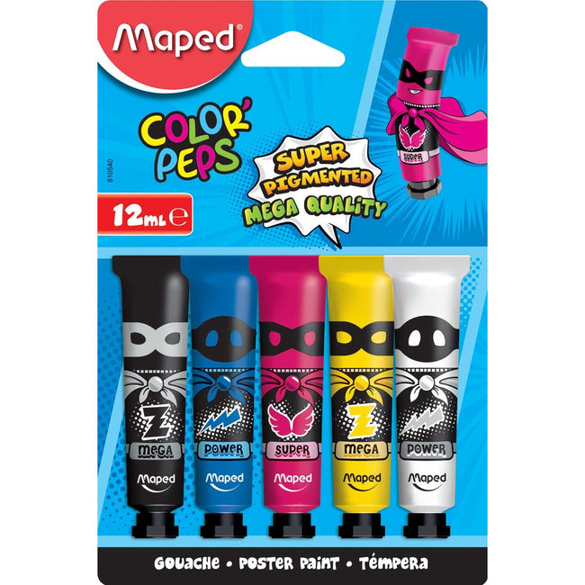 Maped - plakkaatverf Color'Peps, 12 ml, 5 tubes op blister