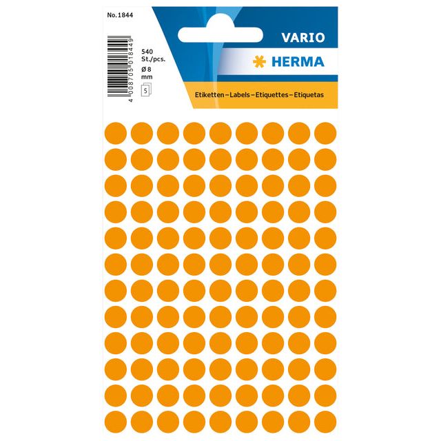 Herma - Étiquette Herma 1844 autour de 8 mm Fluor Orange 540 Pieces | Blister une feuille de 5