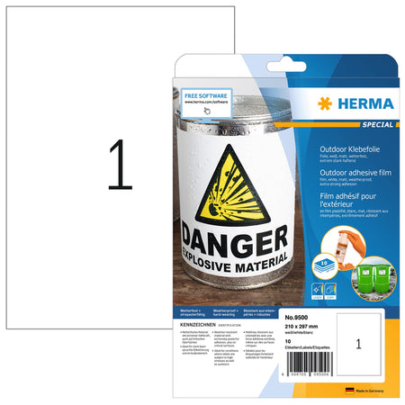 HERMA -  Etiket  9500 a4 210x297mm 10st folie wit