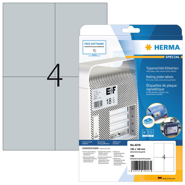 Herma - Herma 4216 105x148 mm Étiquette de papier 100 pièces Silver | Blister une feuille de 25