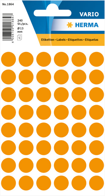 Herma - Etiqueta 1864 redonda 12mm naranja fluorescente 240 piezas