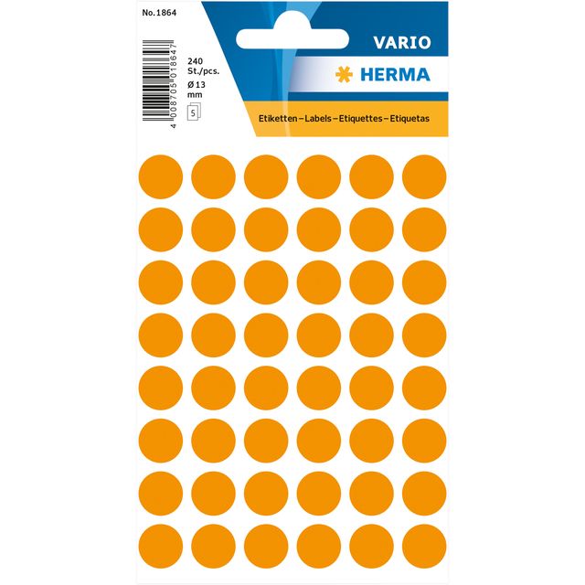HERMA - Etiqueta 1864 redonda 12 mm naranja fluorescente 240 piezas