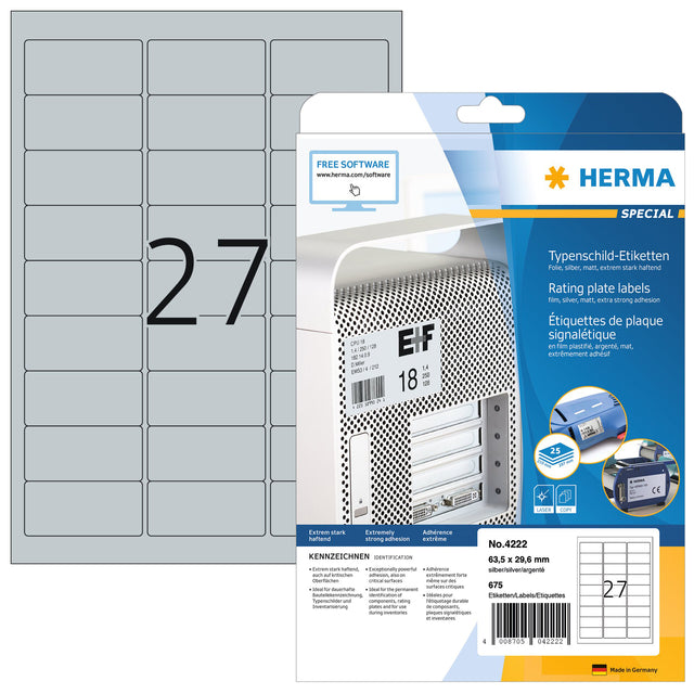 Herma - Herma 4222 Label 63.5x29.6 mm Foil Zi 675 Pièces | Blister une feuille de 25