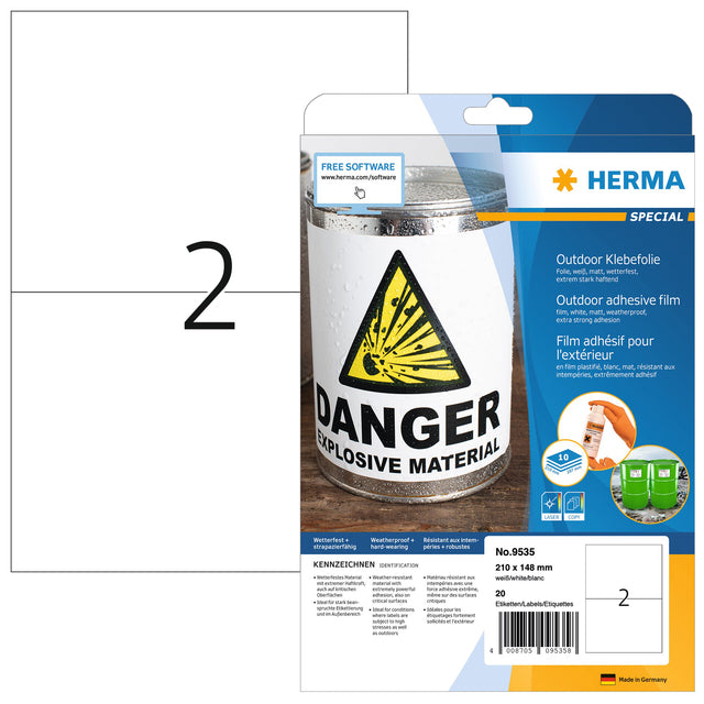 HERMA -  Etiket  9535 a5 210x148mm 20st folie wit