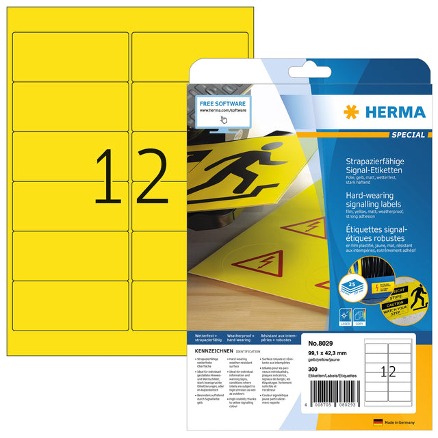 Herma - Herma 8029 Label 8029 99,1 x 42,3 mm Folie 300 Stück gelb | Blasen Sie ein 25 Blatt