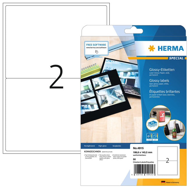 HERMA - Etiqueta 4915 199.6X143.5mm blanco brillo 50 etiquetas