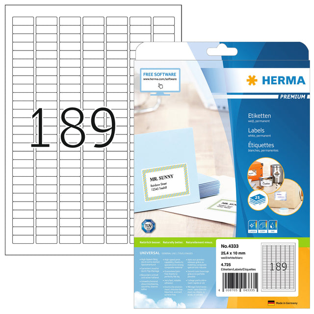 Herma - Herma 4333 Label 25.4x10mm A4 25st | Blister une feuille de 25