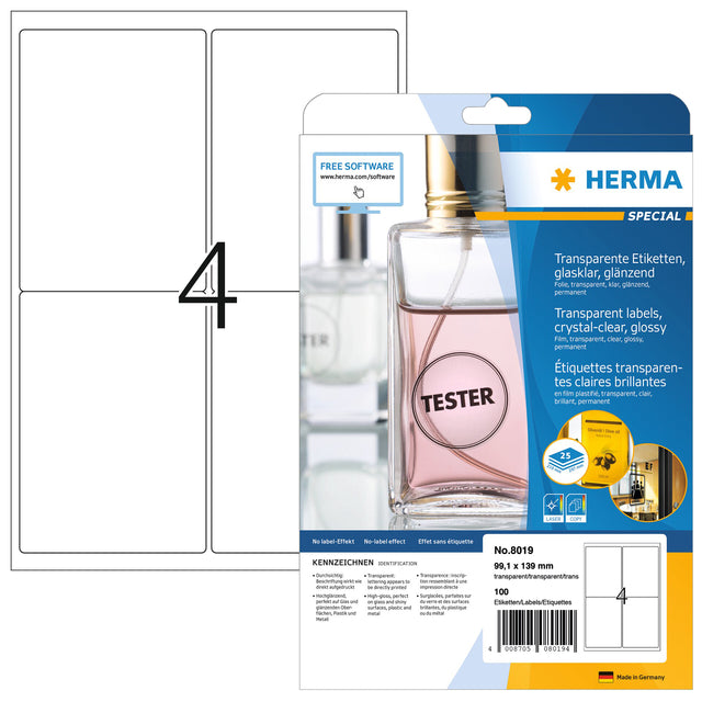 HERMA -  Etiket  8019 99.1x139mm 100st transparant