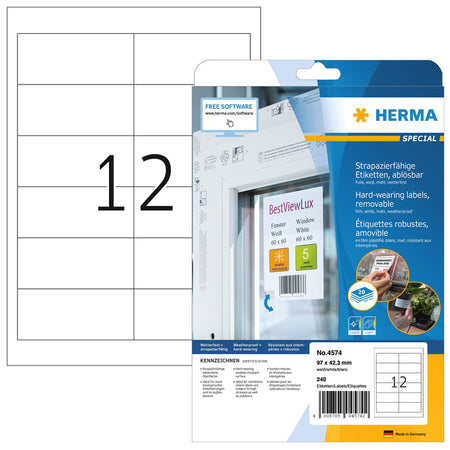 HERMA - Etiqueta 4574 97X42,3mm lámina blanca 240 etiquetas