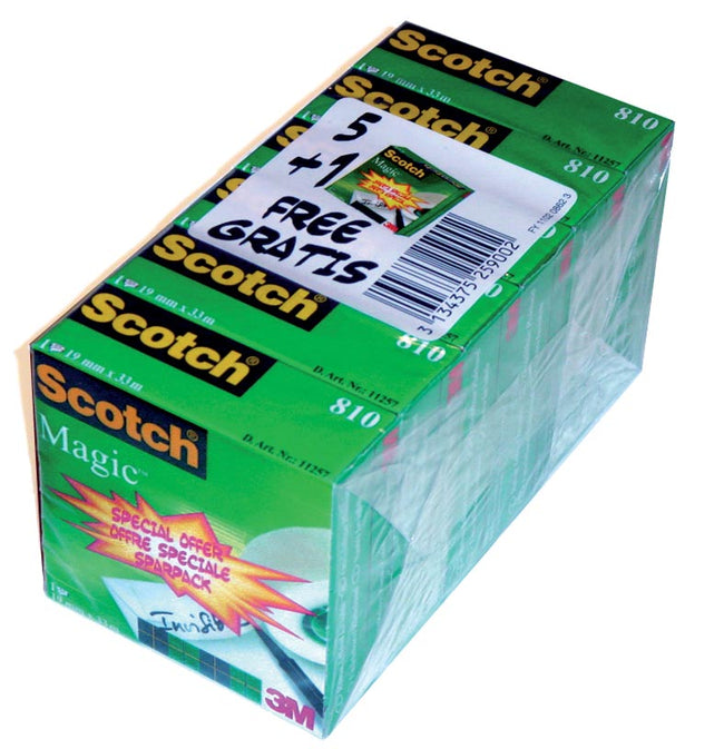 Scotch -  plakband Magic e ft 19 mm x 33 m, pak van 6 rollen