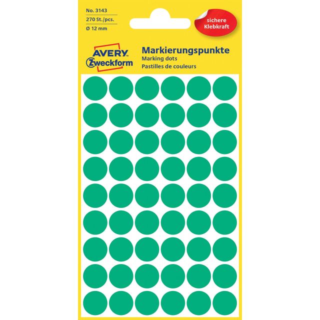 Avery Zweckform - Label Zweckform 3143 round 12mm green 270 labels | 10 pieces