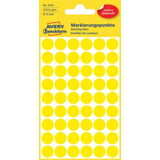 Avery Zweckform - Label AZ 3144 Environ 12 mm jaune 270 pièces | Pack de 5 feuilles