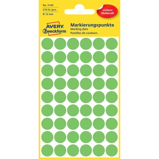 Avery Zweckform - Etiket Zweckform 3149 rond 12mm lichtgroen 270 stuks