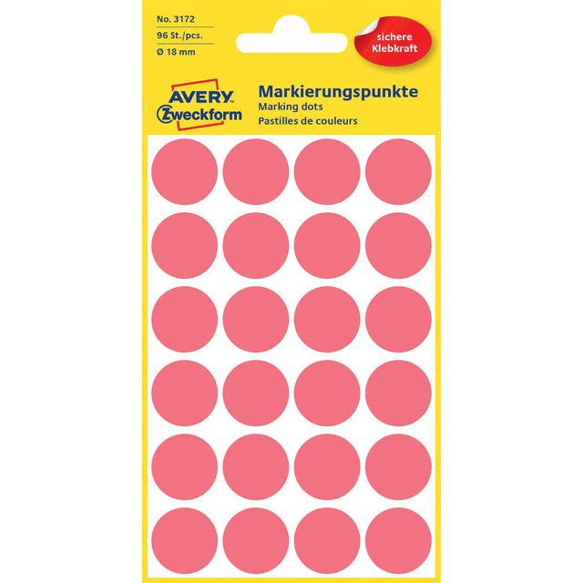 Avery Zweckform - Etiket Zweckform 3172 rond 18mm lichtrood 96 stuks | 10 stuks