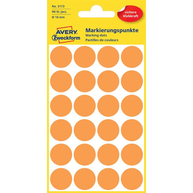 Avery Zweckform - Etiket Zweckform 3173 rond 18mm lichtoranje 96 stuks | 10 stuks