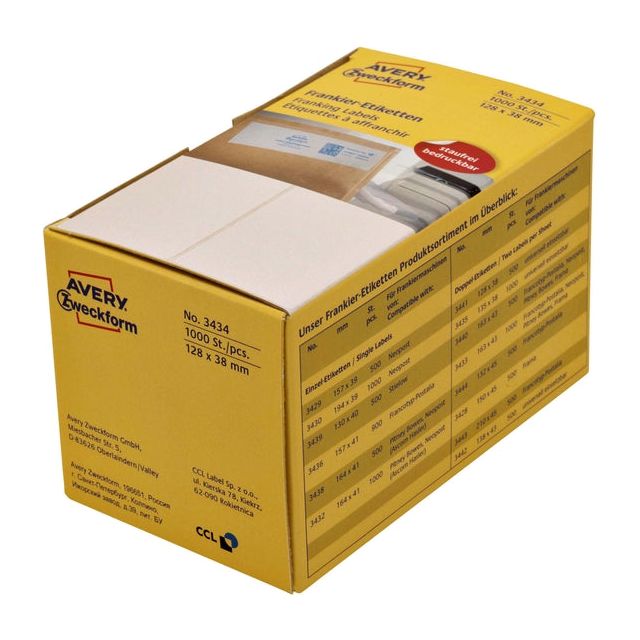 Avery Zweckform - Franking -Etikett AZ 3435 135x38mm 1000 Stücke | Packen Sie ein 1000 -Etikett ein